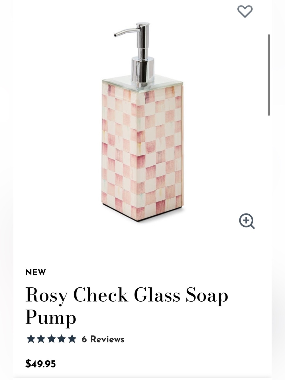MacKenzie-Childs Rosy Check Glass Soap Pump